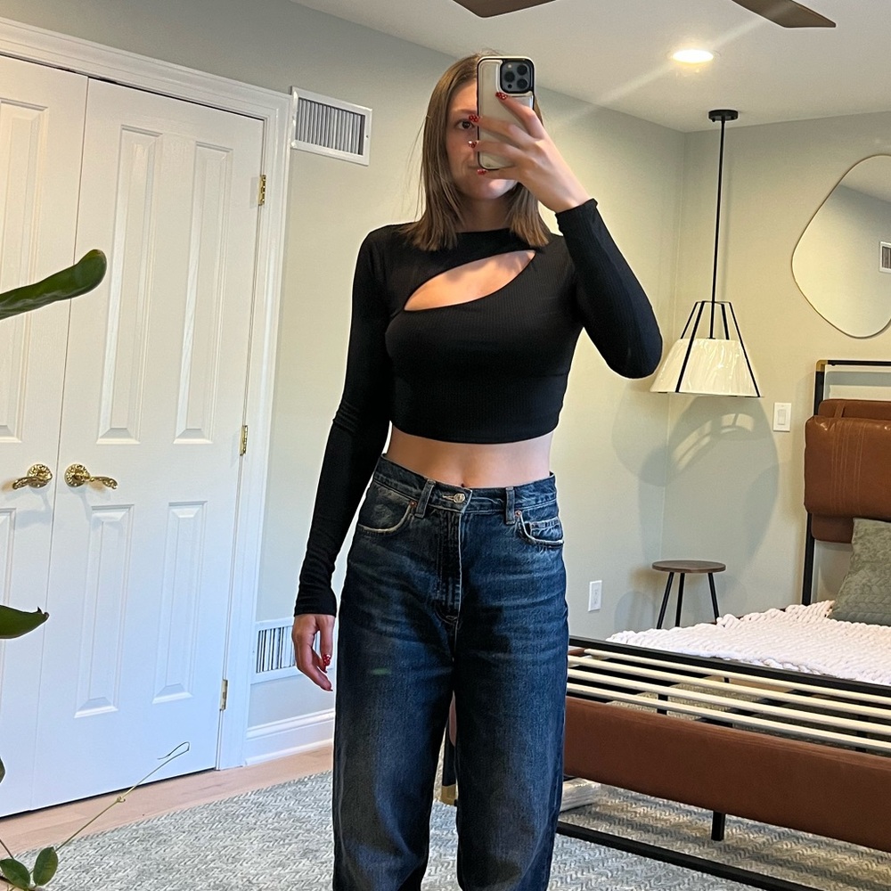 Garage Long Sleeve Cut Out Crop Top